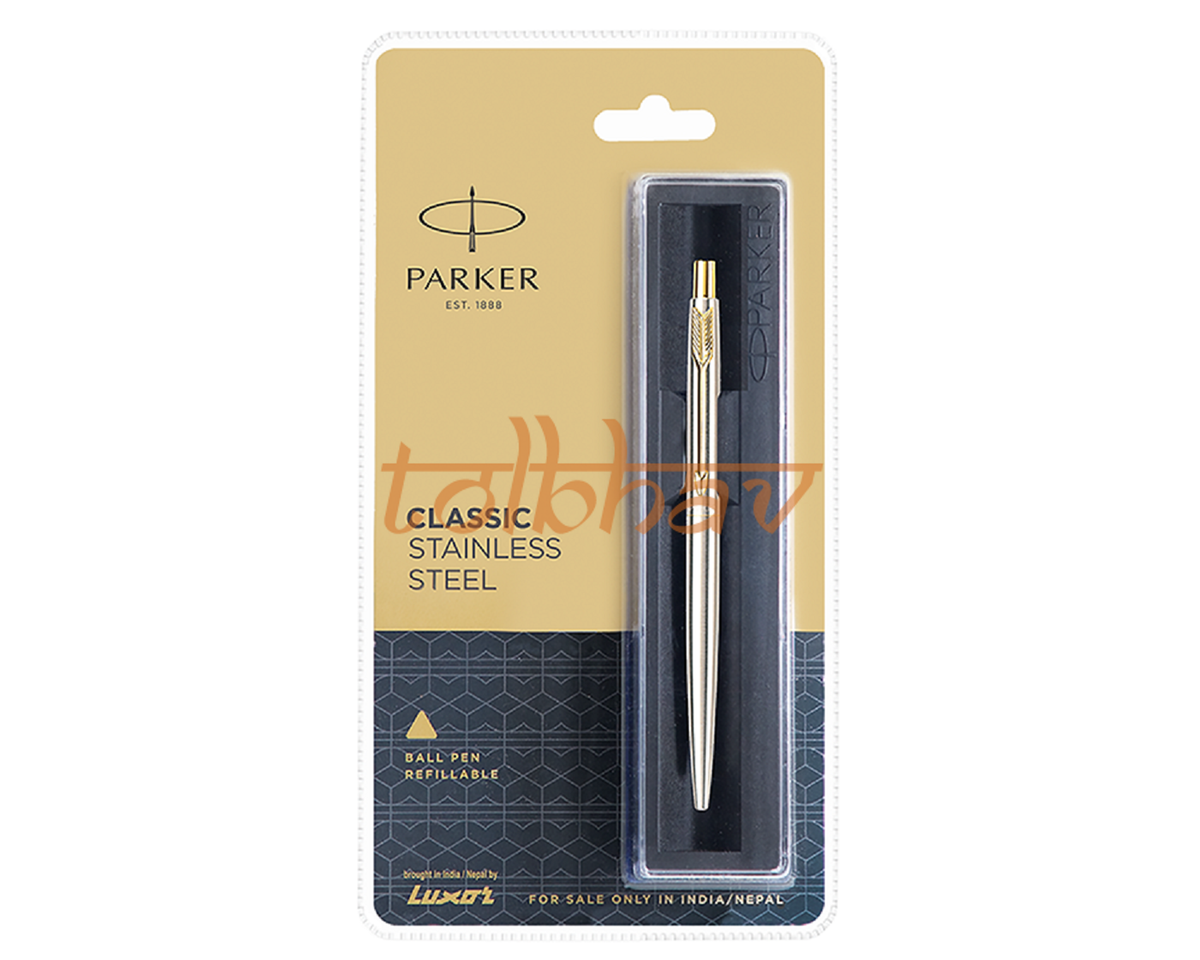 Parker Classic Stainless Steel Gold Trim Ball Pen New UK