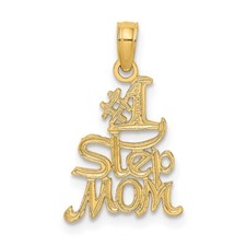 14k Yellow Gold Polished Engraved 1 STEP MOM Charm Pendant 0.56gm L-18.8mm