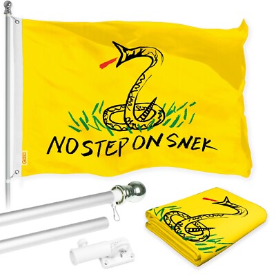 Flag Pole 6FT Silver & No Step On Snek Flag 3x5FT 150D Printed Polyester