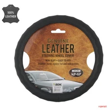 New Premium Black Genuine Leather Universal Fit Car Truck Steering Wheel Cover