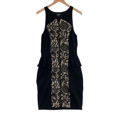 bebe Shift Evening Cocktail Club Dress Womens Medium Black Lace Front Full Zip