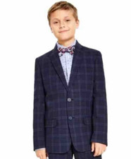 NWT TOMMY HILFIGER Big Boys Stretch Deco Plaid Suit Jacket Yacht Navy 16R  125