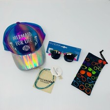 Mermaid Hat Gift Set Girls Ball Cap UV Sunglasses Case Pura Vida Anklet Bracelet