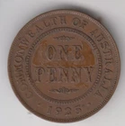 Coin 1925 Australian 1d penny 6 pearl but scratches on crown at obverse