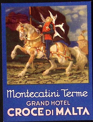 1940s Montecatini Terme Grand Hotel Croce di Malta Hotel Luggage Label Horse