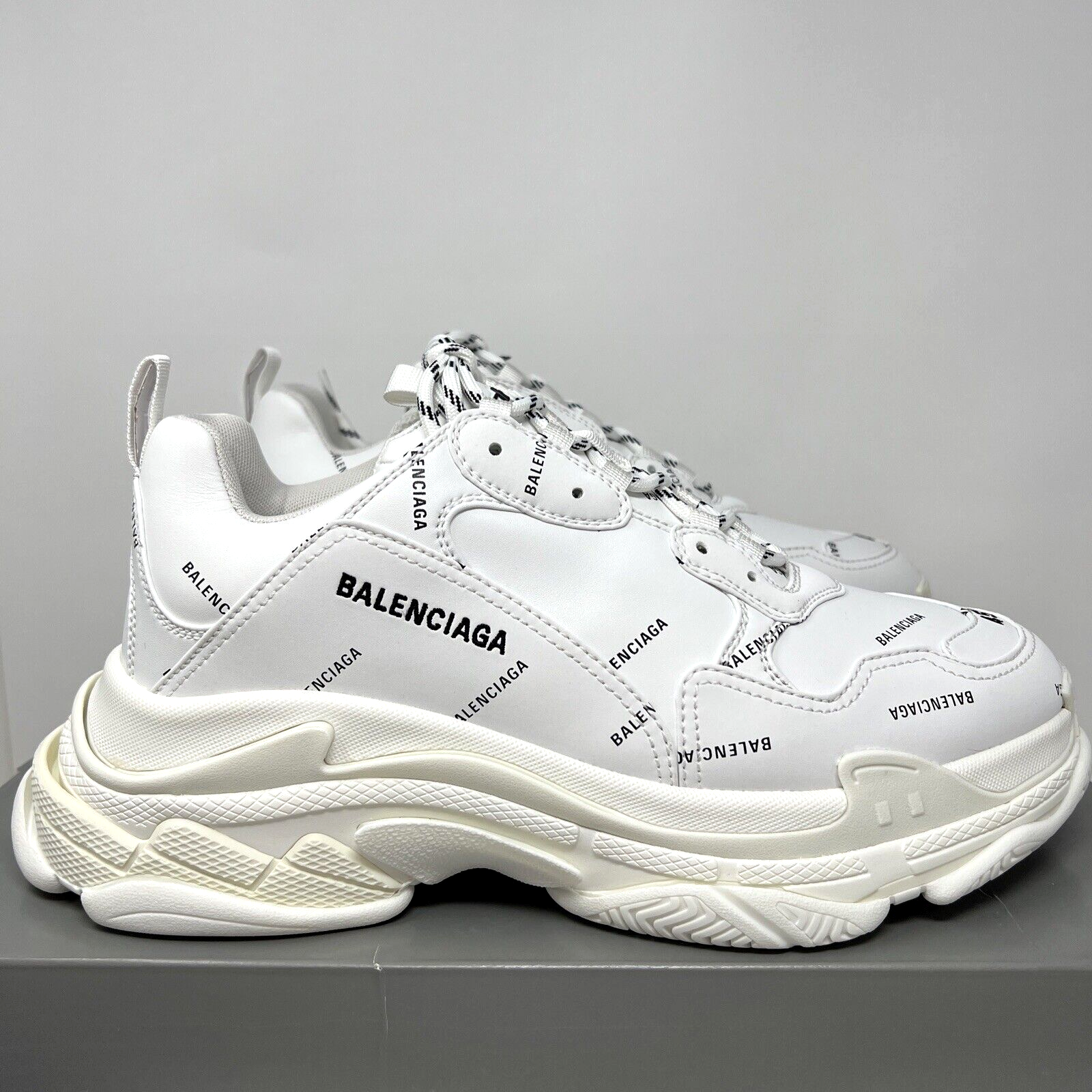 Balenciaga Triple S Allover Logo Men039s Sneakers Size 45 EU  12 US  White Black  eBay