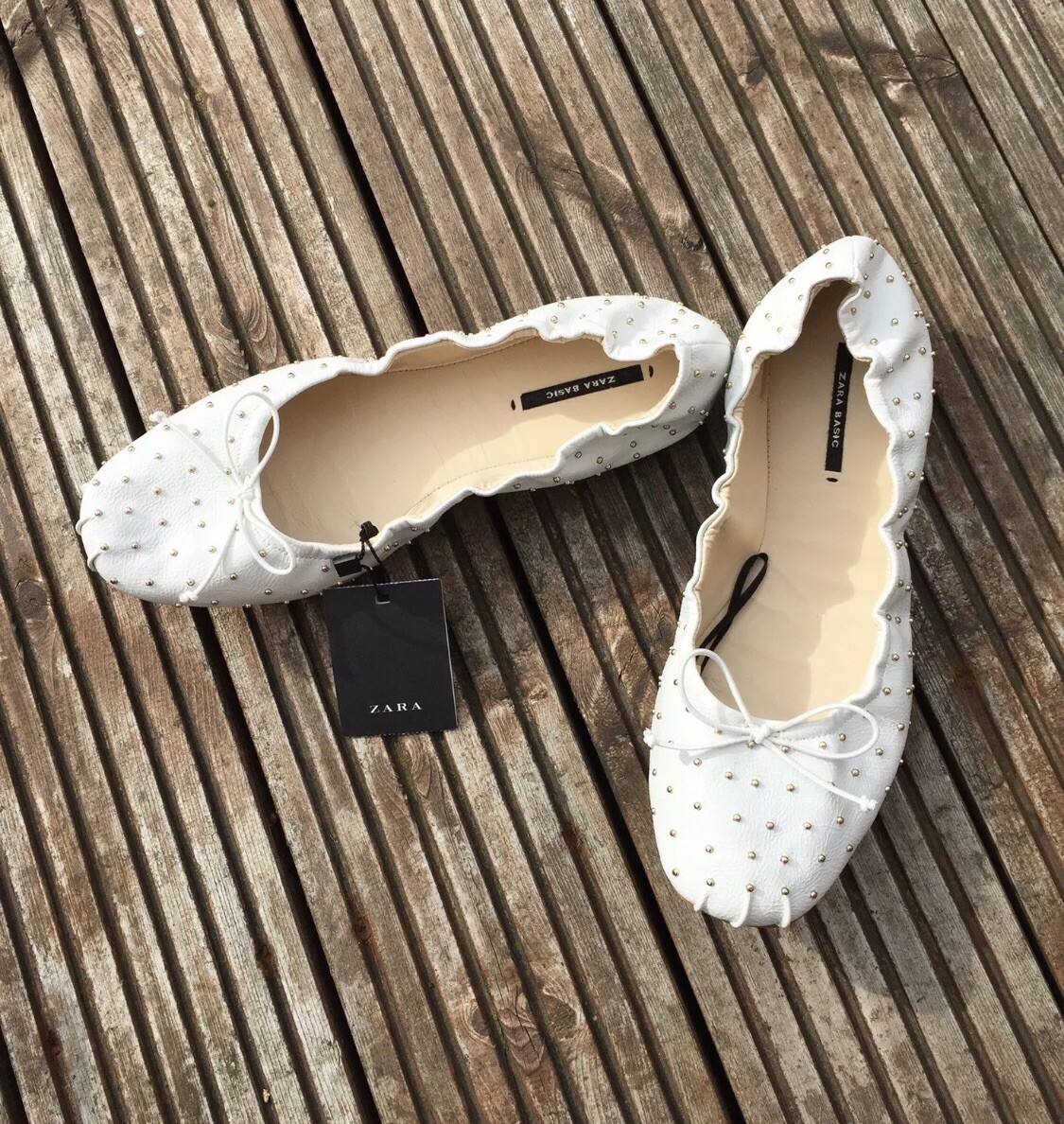 Ballet Flats Zara Polka Dot Shoes Zara Ecru Studded Soft Ballerina