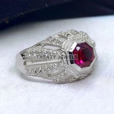Ruby Hexagon Cut Gemstone With 925 Sterling Silver Ring For Men's #981