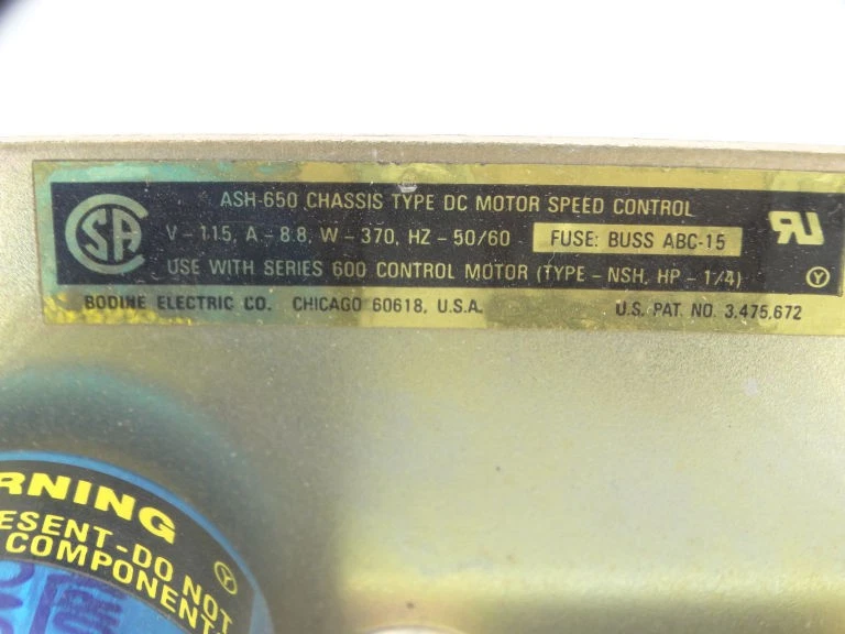 BODINE ELECTRIC ASH-650 Drive - Used - Image 3 of 3