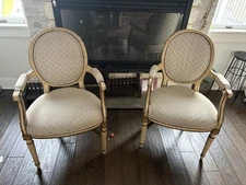 Pair Of Upholstered Antique King Louis XVI Walnut Chairs