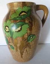Whieldon Ware England Pitcher Vtg Hand Painted Green Floral on Brown Farmhouse
