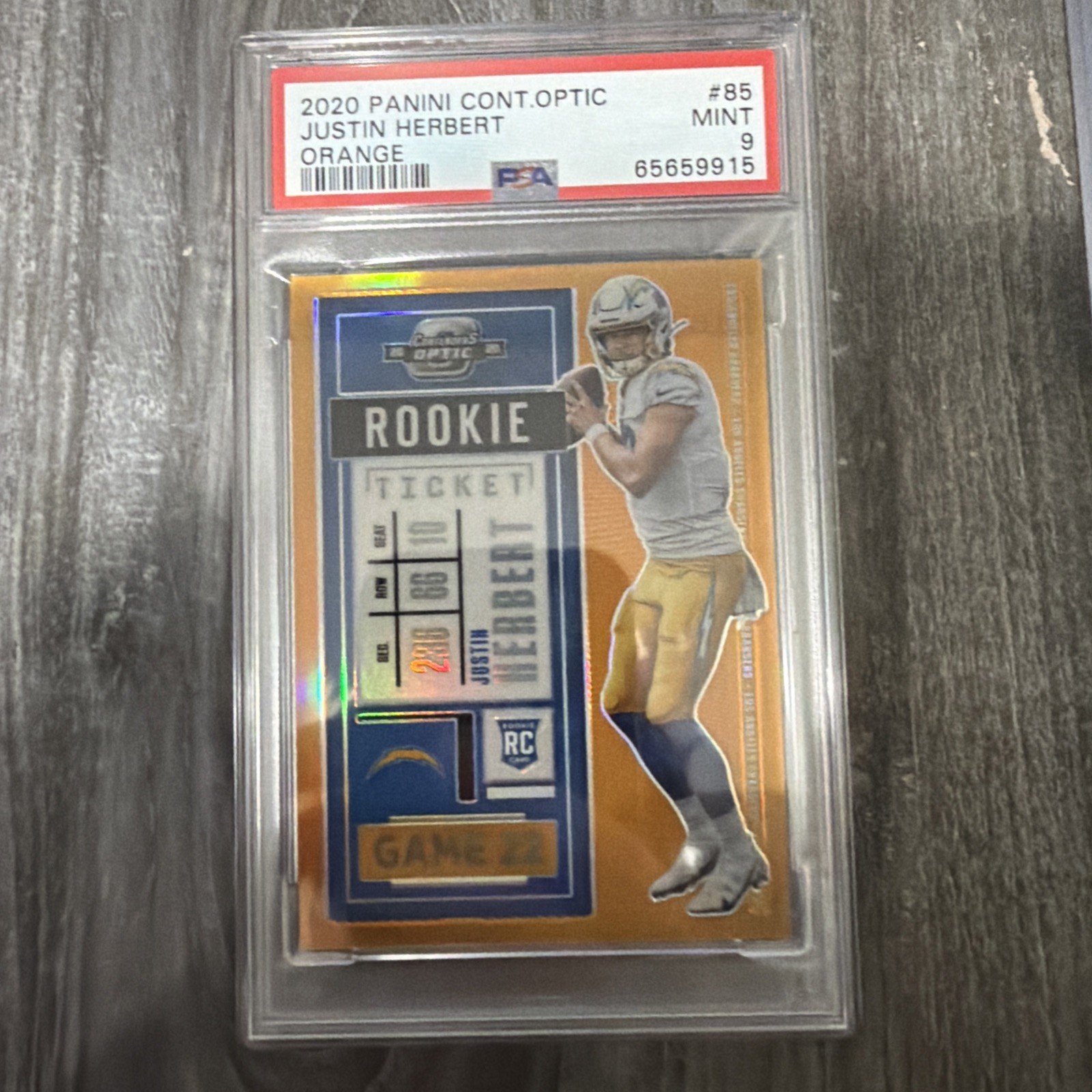 2020 Optic Contenders Justin Herbert Orange Rookie Ticket /50 PSA 9 MINT SP