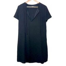 Theory Antazie DT Drapey Crepe Short Sleeve Mini Shift Shirt Dress Black 10