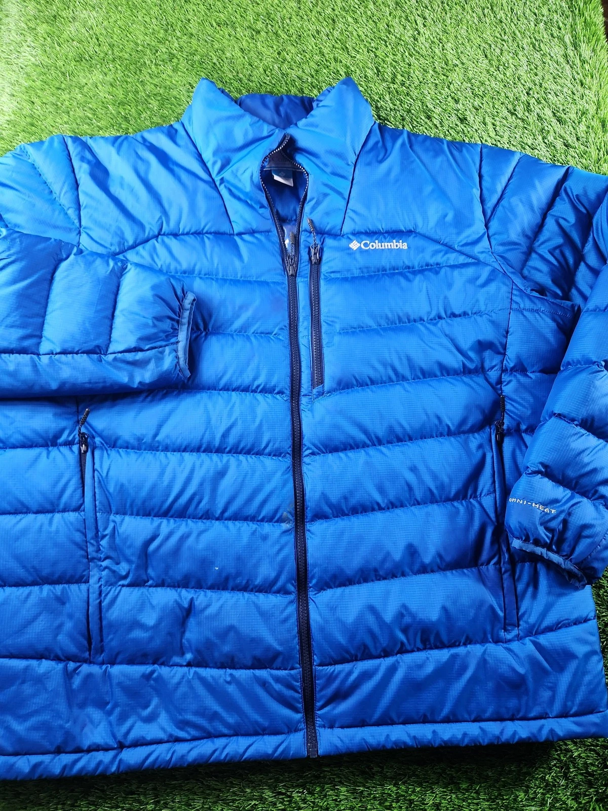 Columbia Jacket Mens 2XL Blue Down Puffer Omni-Heat Full Zip Insulated Winter