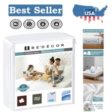 Queen Waterproof Cotton Terry Mattress Protector - Noiseless, Breathable Comfort