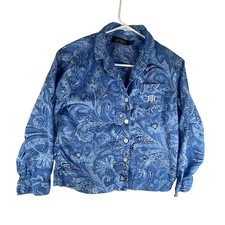 Lauren Ralph Lauren Pajama Top Womens Petite Medium Blue Paisley Long Sleeve