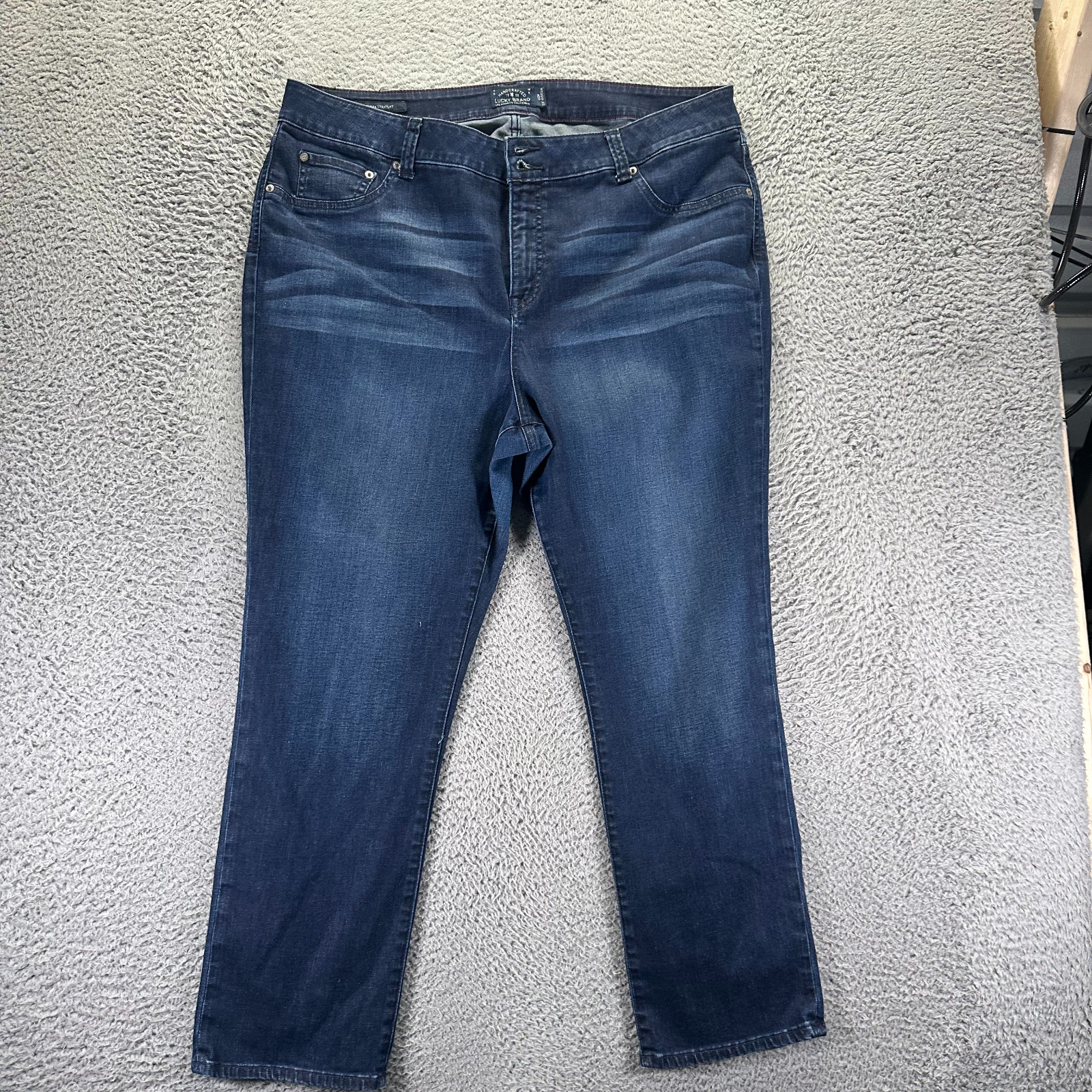 Womens 22w Blue Denim Straight Leg Workwear Stretch Faded