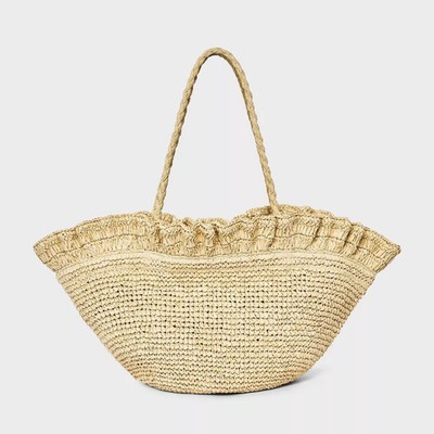 Straw Ruffle Crochet Fan Tote Bag - A New Day Natural