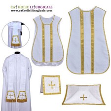 BIANCO Fiddleback spagnolo e set di masse da 5 pezzi, casula, casula nuovo