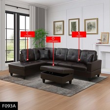 Brown Faux Leather 3-Piece Couch Living Room Sofa Set