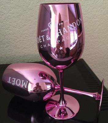 2 X Moet Chandon GLASS  Champagne XL EXTRA LARGE Pink Goblets Flutes  Unboxed
