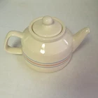 McCoy Ceramic Teapot 163 Striped Beige Blue Pink with Lid USA Pottery