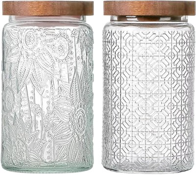 Vintage Glass Jars with Wooden Lids, 2 (34oz)Sunflower & Window-flower 