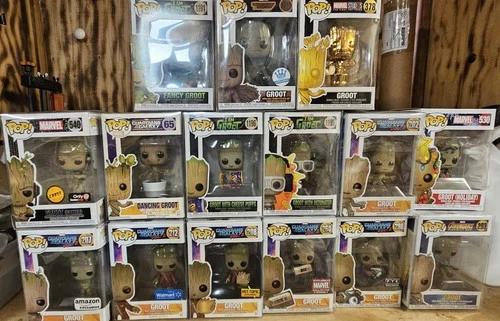 Funko Pop! Marvel Lot Of 15 Groot Dancing Groot Groot Gamer Chase Golden Groot