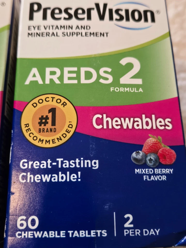 2 nuevas PreserVision AREDS 2 masticables mezcladas de bayas 60 tabletas cada una CADUCIDAD 5/2026+ Foto 2 de 3