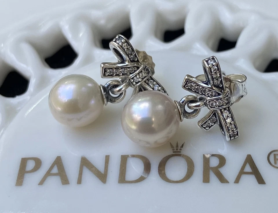 Authentic Pandora Delicate Sentiments Pearl Drop Earrings #290596P - Image 3 of 4