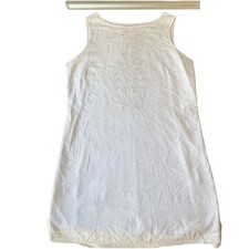 Old Navy Women Dress L White (lining) Linen Embroidered Scoop Neck Knee Length