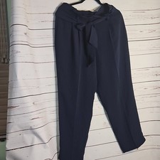 Boden Blue Tie-Waist Cropped Pants, High Waisted Dressy Casual Trousers
