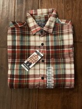 EDDIE BAUER MENS BRISTOL FLANNEL RELAXED FIT SHIRT Red White PLAID Small