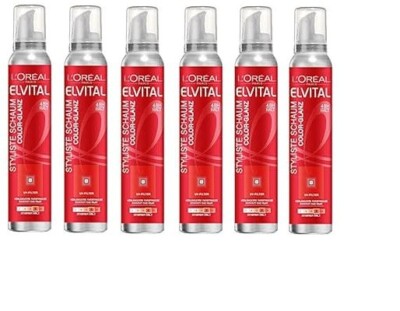 6 x 150 ml Loreal Paris Elvital Styliste Schaum Color-Glanz starker Halt 48H