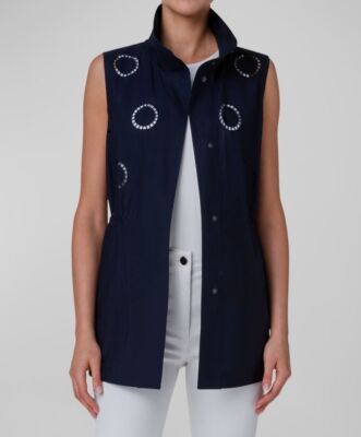 Akris Punto Women's Blue Poplin Circle Eyelet Embroidered Vest Size 10