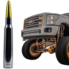 CHROME WITH GOLD TIP BULLET ANTENNA FOR FORD F150 F250 F350 ALL YEARS ALL MODELS