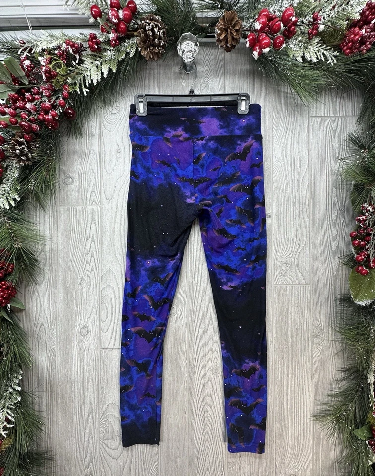 Leggings Espeluznantes No Boundaries Medianos 7-9 Juniors Negros Púrpura Murciélagos Por Todas Partes Foto 3 de 4