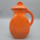 Red Wing Pottery Fondoso Pattern Batter Coffee Pitcher With Lid Orange 8.5" Tall