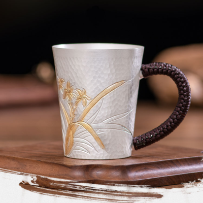 Pure S999 Sterling Silver 999 Orchid Coffee Mug Handmade 230g 7.4oz/220ml |  eBay