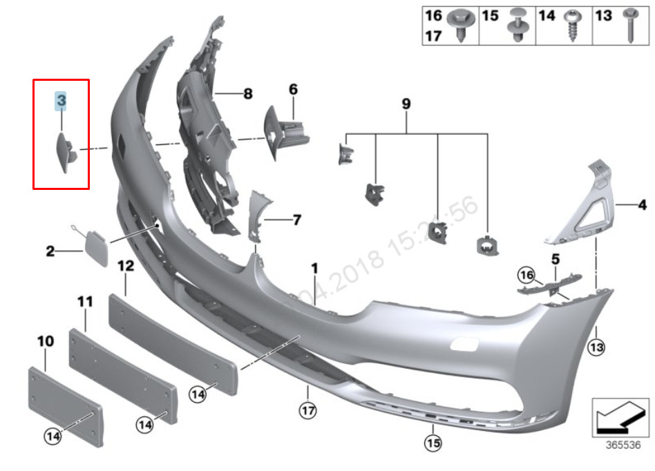 Cache lave-phare droit BMW 7 G11 51117405596 7405596 2016 d'origine