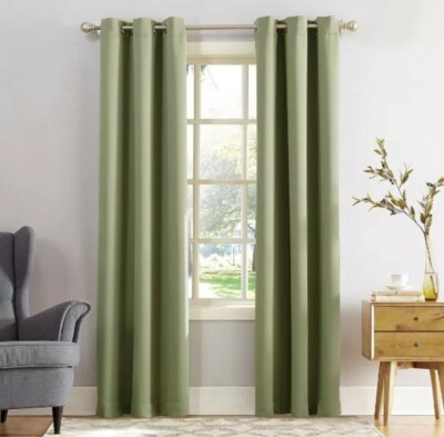 40''x84'' Sage Green Grommet Curtain Panel, Blackout, Energy Efficient, Sun Zero