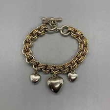 BEST Brand Multi Tone Chunky Link Bracelet With Silver Tone Heart Charms