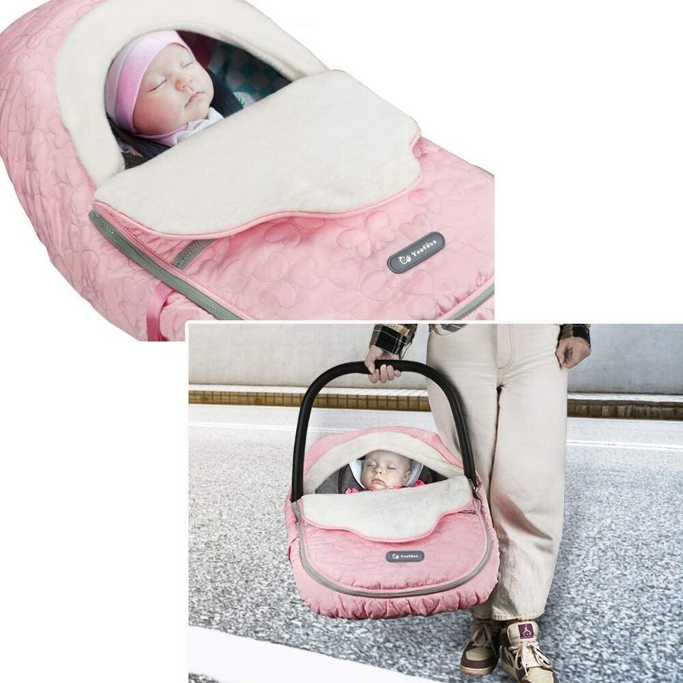 BABY CAR SEAT COVER Warm Plush Fleece Canopy for Infant Boys Girls Pink