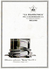 PUBBLICITA' 1926 LA FILOTECNICA SALMOIRAGHI OBIETTIVO ANABERRANTE SYRIUS IF :6