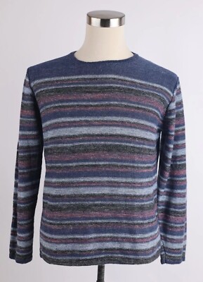 NEW Inis Meain Knitted Linen Pullover Sweater SZ S Blue Stripes