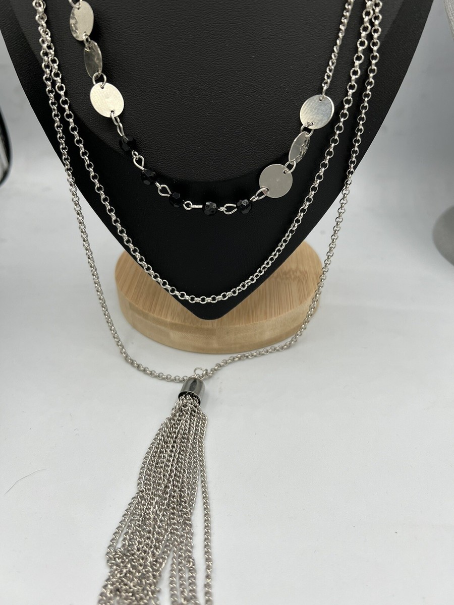 Multiple Layered Silver Tone Chain Necklace 38” + 2