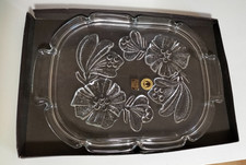 Vintage Servierplatte Glas Kristallglas Original Walther Glas floral 32x24x2cm