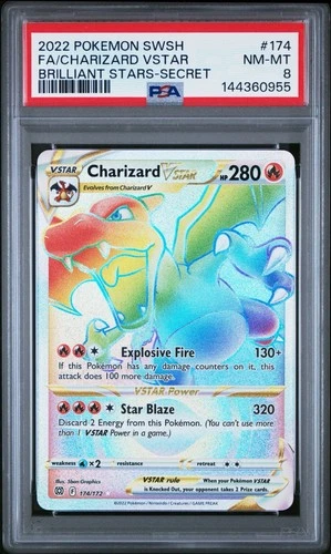 2022 Pokemon Sword & Shield Brilliant Stars #174 Charizard Full Art VSTAR PSA 8