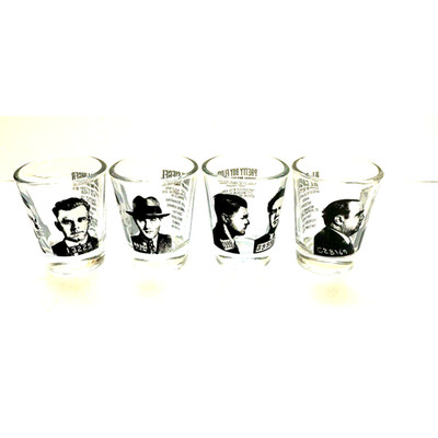 Set of 4-Bugsy Siegel Pretty Boy Floyd Al Capone John Dillinger Shot glasses