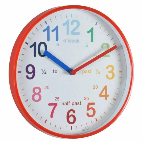 Acctim Wickford Time Teaching Wall Clock With Multi-Coloured Numbers And Red Edg